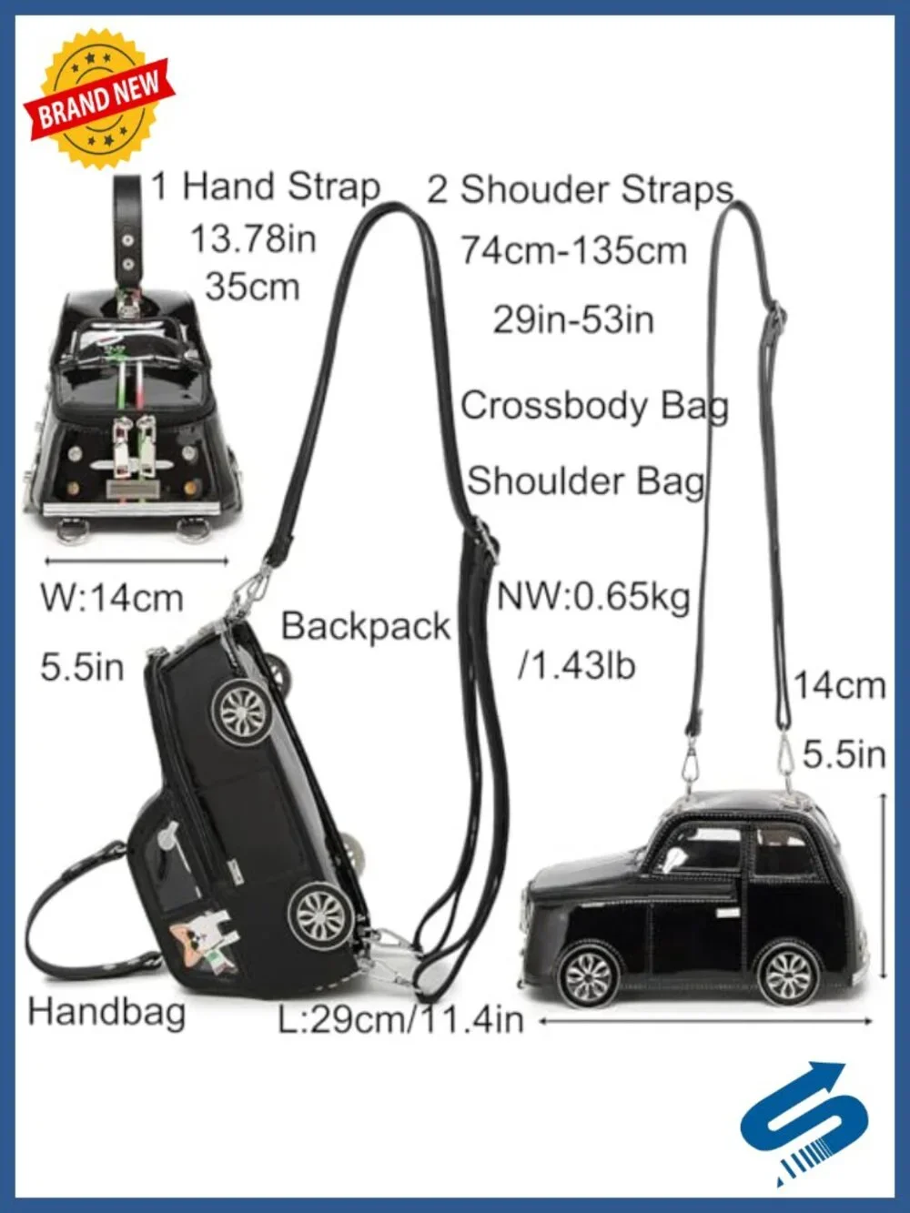PU Leather Novelty Car Shaped Crossbody Shoulder Bag Handbag Purse